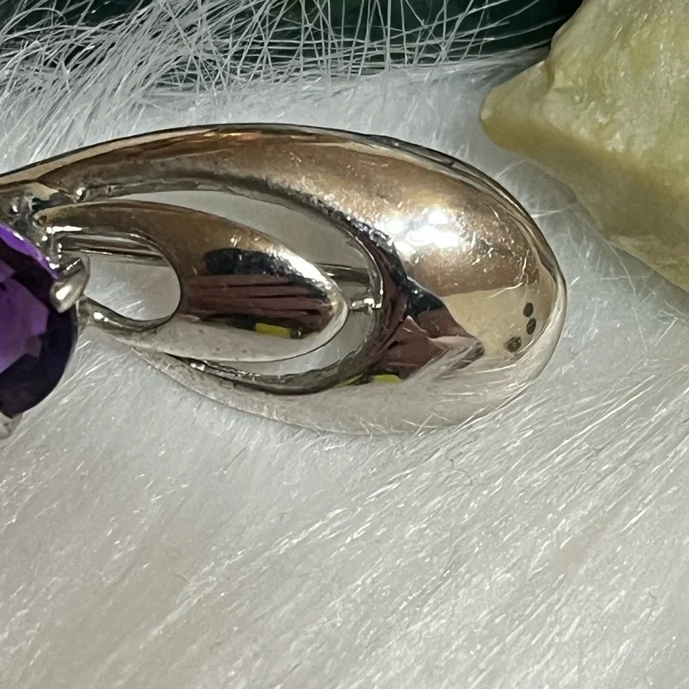 Marked SILVER Vintage Amethyst Brooch